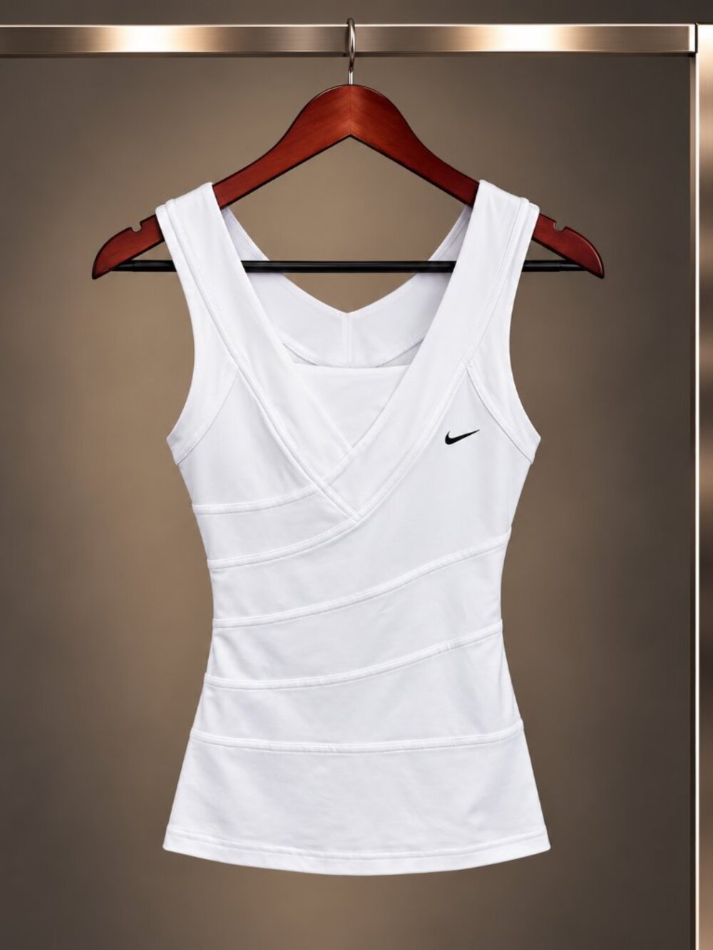 Nike Court Dri-FIT Tennis Tank White Crossover V-Neck Built-In Bra Womens XS